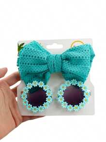 Kids Sunglasses Flower And Headbands For Baby Girls Toddler Sunglasses Sunflower Decor Anti-UV Sunglasses Matching Elastic Hollow Bow Hair Band For Boys Girls - 薄荷綠 - 查看 2
