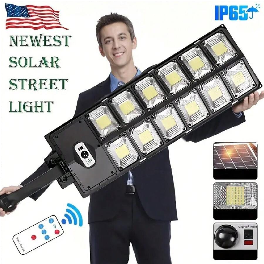 Commercial 1000000LM 504LED Solar Street Light Wall Light Outdoor Dusk To Dawn 3 Modes Road Area Lamp With Remote Control High Brightness - 1 CÁI - Xem 1