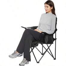 Silla plegable acolchada para acampar al aire libre con bolsa de transporte, 34 x 20 x 36 pulgadas, color negro - Negro - Ver 7