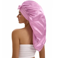 ZTZI Women's Luxe Satin Sleep Bonnet With Wide Elastic Band & Bowknot - Black, Soft Polyester Hair Cap For Curly & Straight Hair, Comfortable Nighttime Protection - Multicolor - View 21