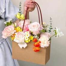 10 Pcs Kraft Paper Tote Bags, Waterproof And Stain Resistant Gift Packaging Tote Bags, Suitable For Gift Boxes, Flower Packaging Bags, Flower Arrangements, Rose Bouquets, Flower Baskets, Etc,Mother's Day Holiday Gift Packaging, Bouquet Gift Packaging Bags, Etc