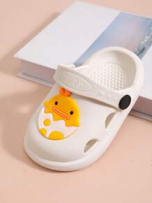 1 Pair Yellow Duck Decorated Soft Bottom Non-Slip PVC Unisex Children Slip-On Sandals, Hollow Breathable, Suitable For Summer Beach, Toddler To Big Kids Sizes - White - View 4