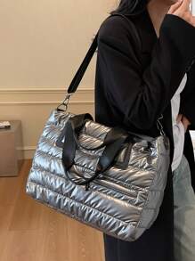 1 pieza Bolsa de tela acolchada de color de arma, bolsa de viaje con cierre de cremallera de gran capacidad, diseño de moda y minimalista para viajes y gimnasio