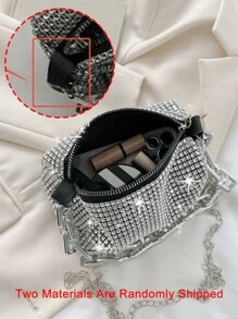 Lightweight,Business Casual Rhinestone Decor Bucket Bag Mini Drawstring Design, Clear Bag Faux Pearl Bag Evening Bag,Dinner Bag Glamorous,Elegant,Exquisite,Quiet Luxury Rhinestone For Party Girl,Woman,Bride Perfect For Party,Dinner/Banquetchristmas Party Dress - Silver - View 7