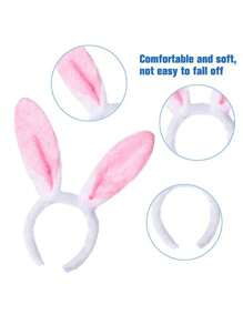 Set de 1/3/5 diademas suaves color rosa con orejas de conejo tipo pompón para mujeres para celebraciones de Pascua y eventos con temática, diademas de celebración, vinchas, aros para el cabello