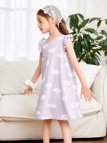 mini bala Set Piyama Anak Perempuan, Baju Tidur Bayi yang Lucu dan Bernapas - Nada putih ungu - View 2