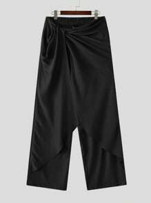 INCERUN Fashion Men Elastic High Waist Wrap Ruffles Palazzo Culotte Long Pants Summer Holiday Party Casual Loose Trousers Bottoms - 黑色 - 查看 4