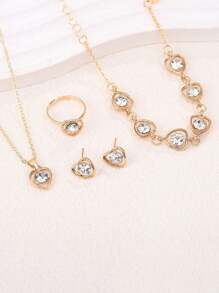 Conjunto de pulsera, collar, aretes y anillo con zirconia cúbica con forma de corazón, joyas minimalistas y versátiles - Unitalla - Ver 9