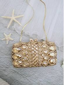 Exquisite Luxurious Gold Color Crystal Evening Bags For Women,Formal Wedding Party Handbag Purse Floral Crystal Handbag, All Handmade Metal Rhinestone Dinner Bags,Vintage Sequin Clutch Wedding Party Prom Bag, Chain Crossbody Evening Purse, Perfect Bride Purse For Wedding, Prom & Party Events,Best Gifts For Ladies