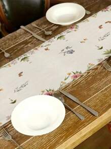 1pc Easter Table Runner, Easter Decorations Rabbit Floral Seasonal Spring Holiday Dining Table Decor, Easter Party Table Decor