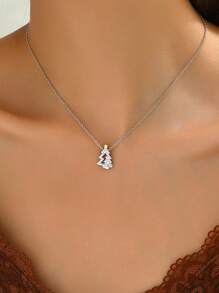 1 件法国方晶锆石简约圣诞树吊坠项链，精致优雅的女性礼物 - 樹項鍊 - 查看 1