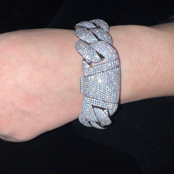 Joyería de lujo Cadena de 25 mm con diamantes Hombres chapada en plata/oro Rapero Brillante Cz Cadena de eslabones cubanos gruesos Collar de Hip Hop Regalo para él