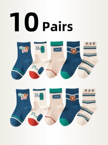 10pcs/5pcs Children Socks, Simple Design, Letter, Printed, Stripe, Sports Socks, Boys, Girls, Moisture Wicking Mid-Calf Socks, Suitable For Spring, Summer, Autumn, Sports, Gifts For Girls, Gifts For Boys, Gifts For Mom, Gifts For Dad, Girls Summer Clothes, Boys Summer Clothes, Holiday Gifts - Multicolor - View 16