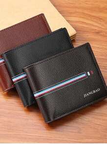 1 szt. męski krótki portfel składany na pół, kolorowe paski, wiele przegródek na karty, swobodny biznesowy smukły miękki skórzany portfel, odpowiedni dla nastolatków, swobodny, na zewnątrz, sportowy, podróżny, prezenty na ukończenie szkoły, akcesoria urodzinowe