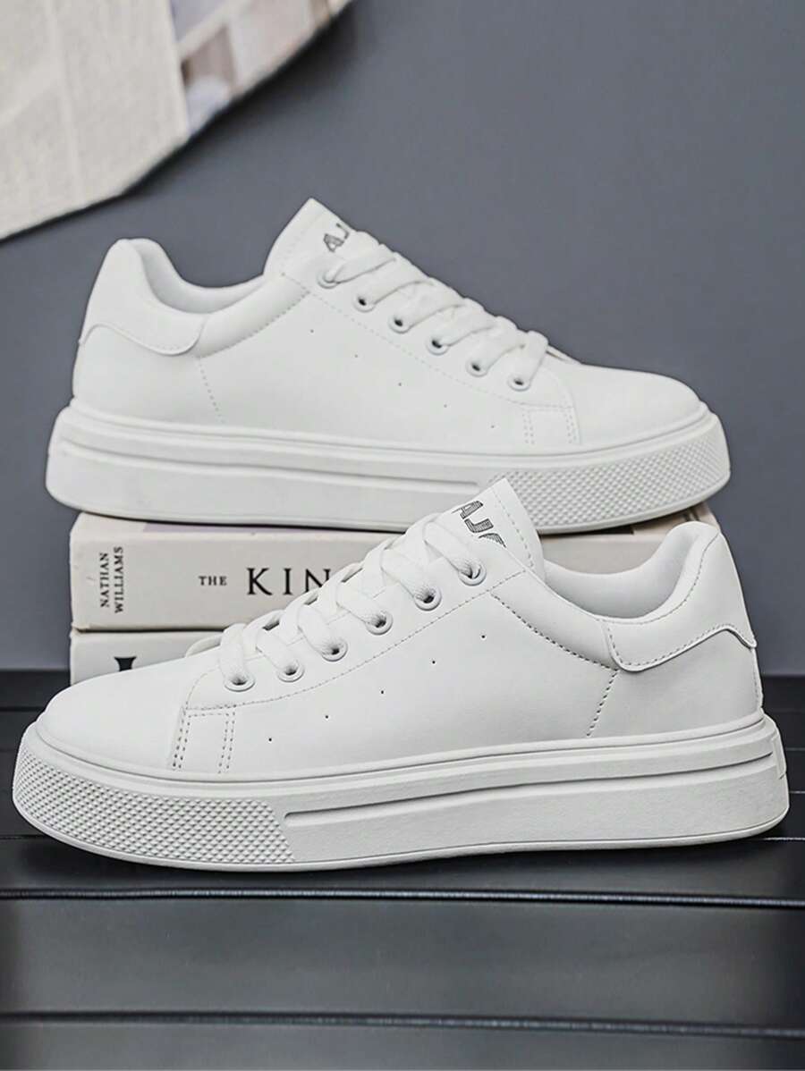 Men Spring New Thick Sole Non-Slip Wear-Resistant Soft Sole Soft Surface Lightweight Comfortable Four-Season Skate Shoes, Men Black&White Patchwork Stitching Combination Casual Canvas Sneakers, PU Leather Waterproof Oil-Proof Men Shoes, Outdoor Street Style Young Men Casual Shoes