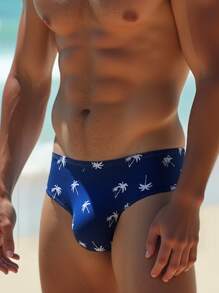 Fashion Men's Sexy Swimwear Briefs, Summer Beach & Pool, Men's Quick Dry Coconut Tree Pattern Swim Trunks, Swimming Shorts, Men's Coconut Tree Print Bulge Triangular Swimwear,Hawaiian