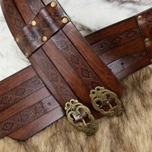1 Stück braun PU mittelalterliche Renaissance Ritter Krieger Wikinger Stil Kostüm, geeignet für Festivals, LARP Veranstaltungen, Bühnenauftritte, Alltagskleidung. Mit geprägtem breitem Ledergürtel im klassischen europäischen Vintage Ritter/Jäger Stil