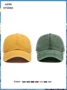 2 件装复古风格纯色干净休闲棒球帽,男女通用情侣帽,节日礼物可调节软顶防晒运动帽适合户外海滩度假和日常生活穿着 - 多色 - 查看 6