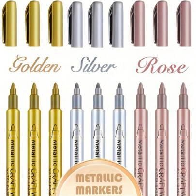 1/3/4/12/24 st akvarell metalliska tuschpennor i guld, silver, roséguld, vattentäta bläckpennor för gör-det-själv, hantverk, hartsformar, konstmålningsmaterial, lämplig för påskdekorationer, professionell konstanvändning, tillämpbar på glas, trä, metall, konst och hantverk, juldekorationer, julklappar, julpyssel