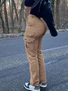 NVFelix 女士侧翻口袋工装裤，多口袋设计，户外休闲风格，适合冬季，卡其色，感恩节、新年、春季皆宜 - 卡其色 - 查看 6
