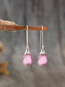 1 paire de boucles d'oreilles dormeuses de mode avec pierre de l'œil de chat incrusté, options multicolores, boucles d'oreilles métal à goutte d'eau de mode personnalisées pour femmes