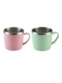 1/2 件不锈钢双层隔热早餐杯带手柄，适合盛放牛奶和咖啡