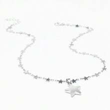 1 件女式不锈钢 3D 五角星项链，极简主义街头风格日常穿着设计，星形不锈钢链锁骨项链 - 銀色 - 查看 4