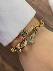 Pulseira de mosquetão de ouro STYLEVER 1 peça, pulseira de corrente de elos, pulseira de cadeado de corrente, pulseira de pingente, pulseira de fecho de parafuso, pulseira de mosquetão micro pave multicolorida