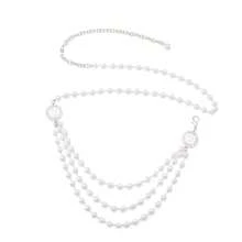 Chaîne de perles rétro élégante avec pendentif circulaire petit. Chaîne de perles superposée en trois couches avec volant latéral. Chaîne de taille/chaîne de corps pour femmes