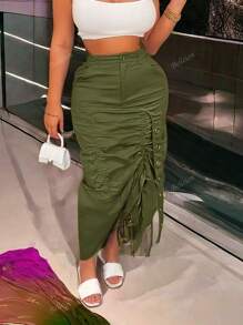 Summer/Spring Women's Saint Patrick Country Concert Outfit Long Fishtail Skirt With Eyelets And Ruched Details For A Unique Style