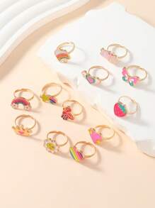 36pcs/12pcs Heart-Shaped Zinc Alloy Cartoon Rings In Gift Box, Adjustable Design Fits Most, Mix & Match Styles, Unique Gift For Friends, Kids, Birthday, Holiday