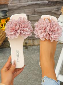 大码女式宽版休闲简约平底凉鞋，百搭时尚户外拖鞋，充满度假气息 - 粉色 - 查看 5