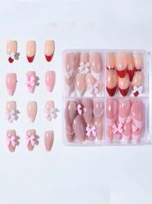 Transform Your Nails With, 96pcs Almond Nail, French Bow Pearls Design Press-On Nails LongPerfect Fit False Nail Set, Contains 1 Nail File 1 Jellyglue, For Women & Girl