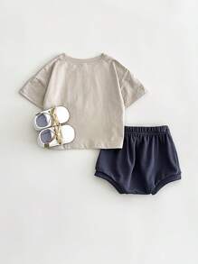 2 Stücke/Set Baby Jungen Lässig Blaubeere Muster Patchwork Kurzarm T-Shirt und Dreieck Shorts, Sommer