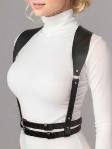 一件女士性感内衣配饰 - 纯色 PU 皮革可调节肩带 - 情侣约会胸部塑形腰带 - 设计师宽肩带瘦身束缚带 - 情侣约会捆绑背带 - 铆钉镶嵌朋克风格配饰 - 角色扮演节日和哥特式时尚配饰 - 日常穿着派对狂欢 COSPLAY