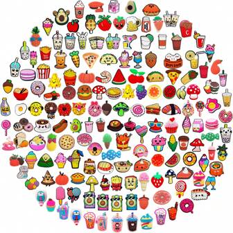 随机10/20/30个装美食系列DIY鞋饰，可用于鞋子、钥匙链、凉鞋、沙滩包等，PVC材质，适用于木屐等，优质流行装饰配件，圣诞节、生日、派对、夏季、学校等场合的绝佳礼物