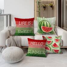 4er Set Kissenbezüge mit Wassermelonen Muster, einseitiger Muster, Sommer