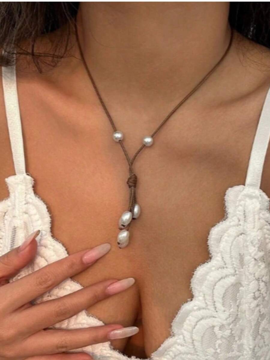 1 pieza Collar de estilo bohemio de mujer con perlas falsas, adecuado para uso diario, viajes a la playa, festivales y como regalo de cumpleaños