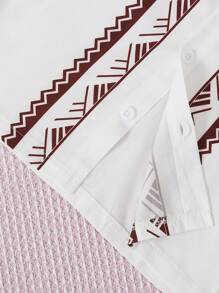 男童绅士对称波浪图案短袖衬衫，翻领，前扣，夏季儿童服装