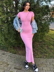 Women's Summer Clothing, Solid Color Sexy Short Sleeve Dress