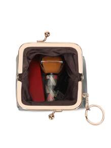 MIYIN Women's Mini Cute PU Leather Wallet, Lightweight Solid Color Minimalist Kissing Lock Small Wallet, Portable Handheld Purse With Keychain, Student Wallet, Mini Wallet, Coin Purse, Retro Style - Grey - View 5