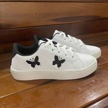 NEW COMFORTABLE BUTTERFLY CASUAL WOMEN'S TENNIS SHOES - WHITE/BLACK - View 2