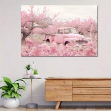 1 Pieza Encantador Póster de Lona de Camión Vintage Rosa y Jardín de Cerezas - Arte de Pared Pastel Suave con Marco de Madera Envuelto, Ideal para Decoración de Sala de Estar - Multicolor - Ver 9