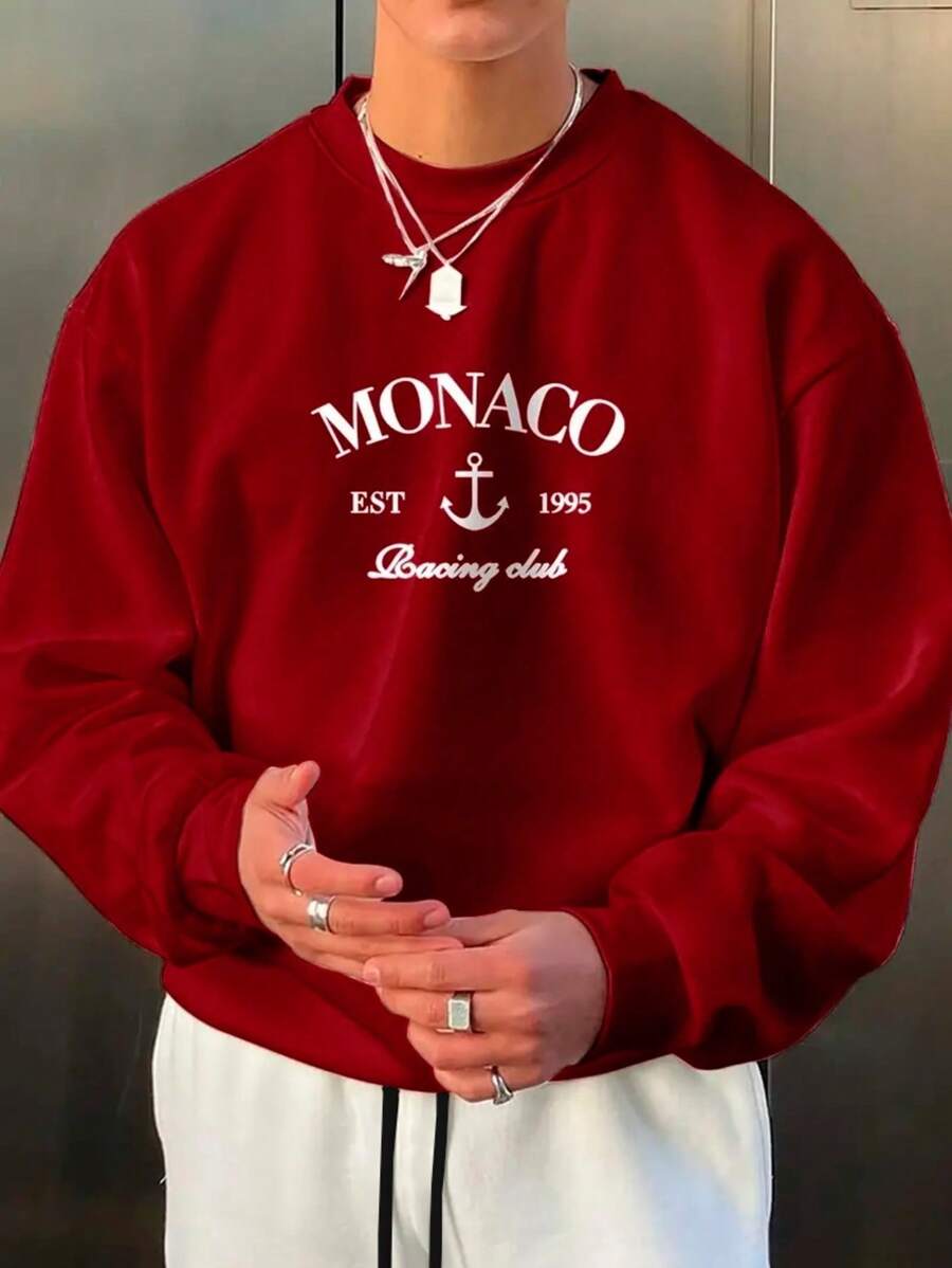 Monaco Est 1995 Racing Club Crew Neck Sweatshirt (FRONT) Unisex Basic Cold Weather Blouse Cotton Flannel Jacket - Maroon - View 1