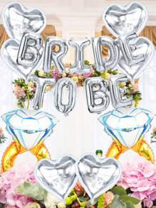 17pcs Silver Wedding Theme Balloon Set, Includes BRIDE TO BE Letter Balloons, 18inch Silver Heart And Golden Ring Balloons, Suitable For Engagement Party, Bridal Shower, Bachelorette Party, Home And Romantic Decor