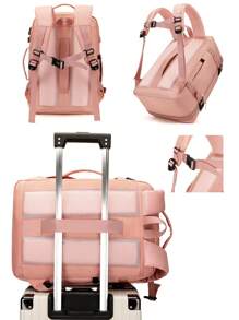 1 pieza Mochila de viaje de moda con diseño de correa para equipaje. Se puede aumentar la capacidad y abrir por completo. Bolsa de trabajo minimalista y portátil con múltiples compartimentos. Mochila escolar personalizada