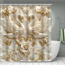 1/4 件豪华 2D 天鹅和玫瑰浴室套装：包括 12 个免费挂钩、防水窗帘、防滑垫、马桶座套和浴垫 - 完美的家居装饰家居浴室装饰