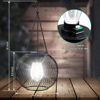 1/2 piezas Farolillos solares elegantes de metal - Luces colgantes LED mejoradas con bola de vidrio texturizado, batería de NiMH de 600mAh, ideales para decoración de jardín, patio y camino, farolillo solar colgante