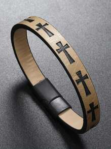 1pc Men's Fashionable Punk Style Faux Leather Cross Magnetic Bracelet - Casual Fashionable Accessory