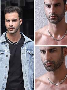 1pc Stainless Steel 26 Letter Fashion Pendant Necklace, Suitable For Daily Wear, Gift For Boyfriend/Girlfriend, Couples